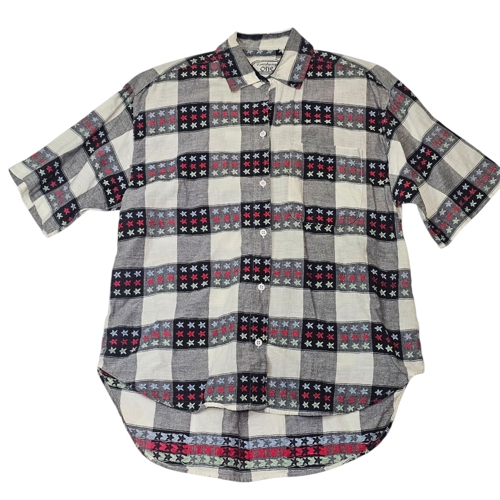 Company One Womens Shirt Sz M  Stars  Red Blue White 100% Cotton Short Sleeve